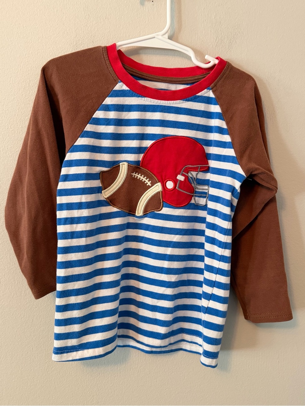 Be Mine Blue Stripe Football Appliqué Long-Sleeve Shirt